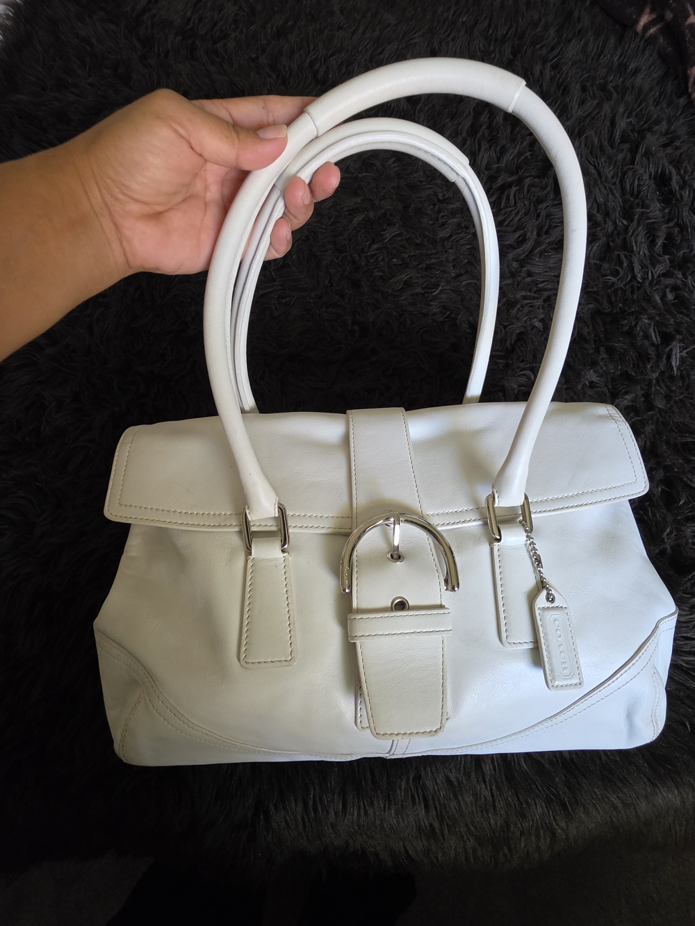 Coach Vintage Classic White Leather Satchel Handbag